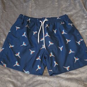 FRANS SIZE L. Boys Blue Parrot Print Swim Shorts